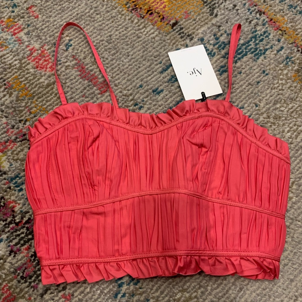 NWT Aje Hot Pink Ruched Crop Top Size 6